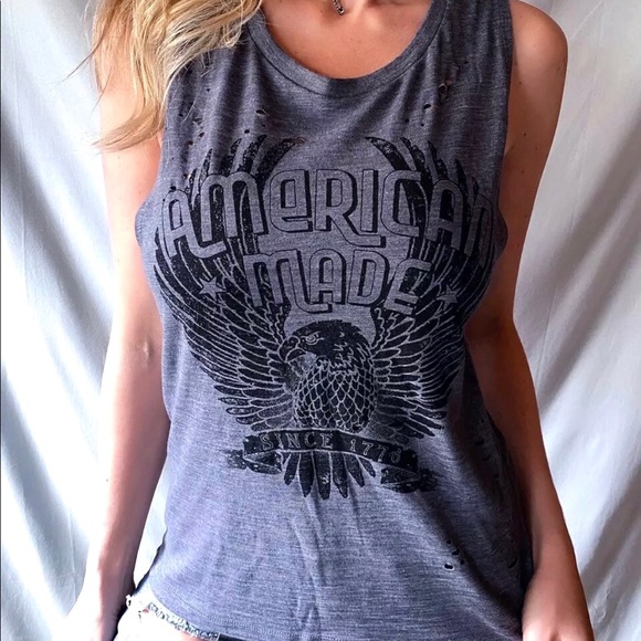 Patriotic USA 1776 Distressed Laser Cut Graphic Muscle Tank Tee Top Shirt - Picture 3 of 5
